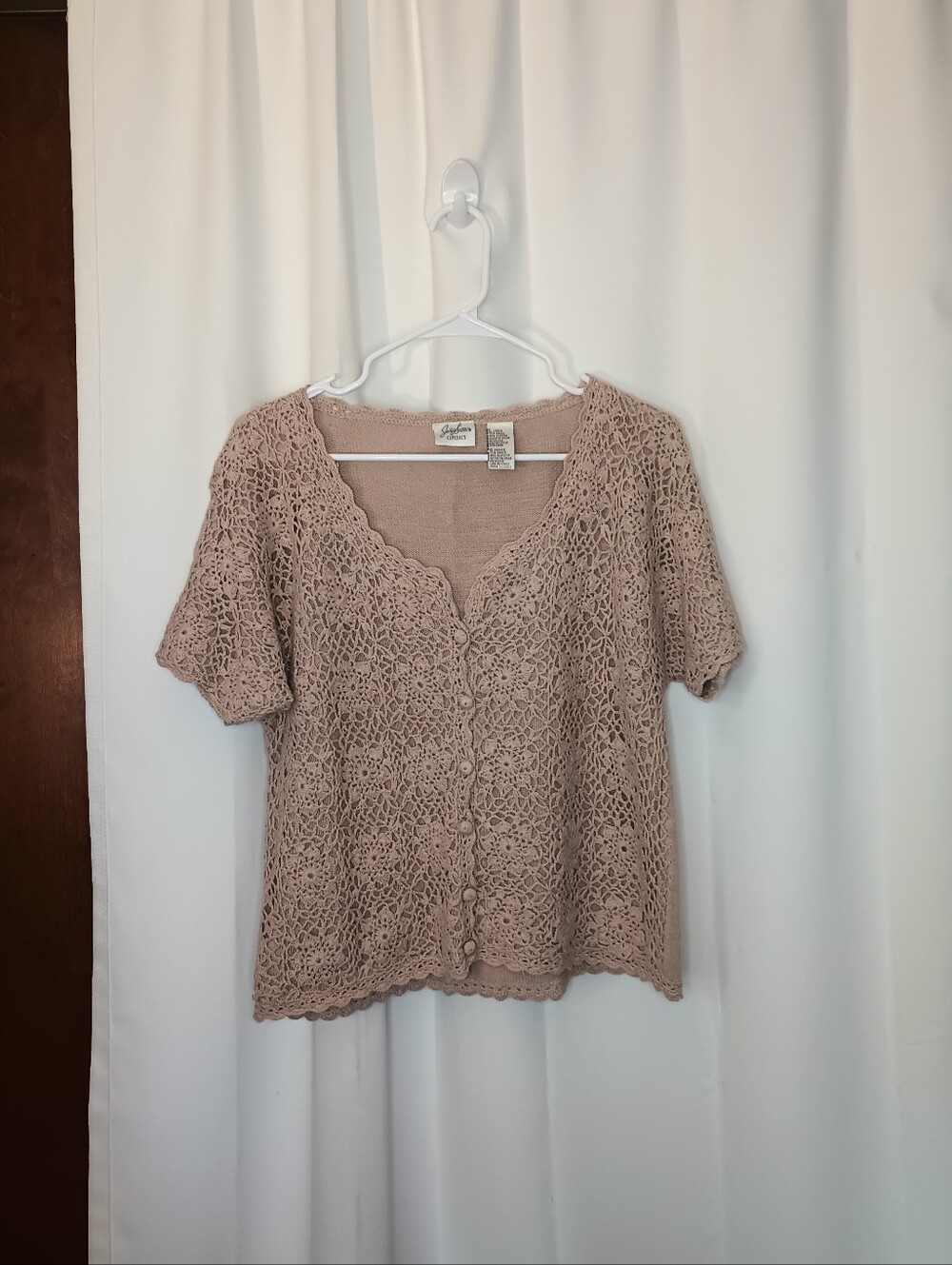 Jaclyn Smith Womens Cottagecore Crochet Top Large Beige Dainty Prairie 90s